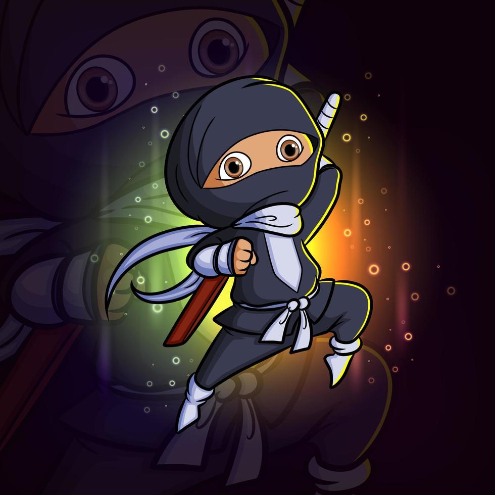 der ninja ist bereit für den kampf mit dem katana esport-maskottchen-design-logo vektor