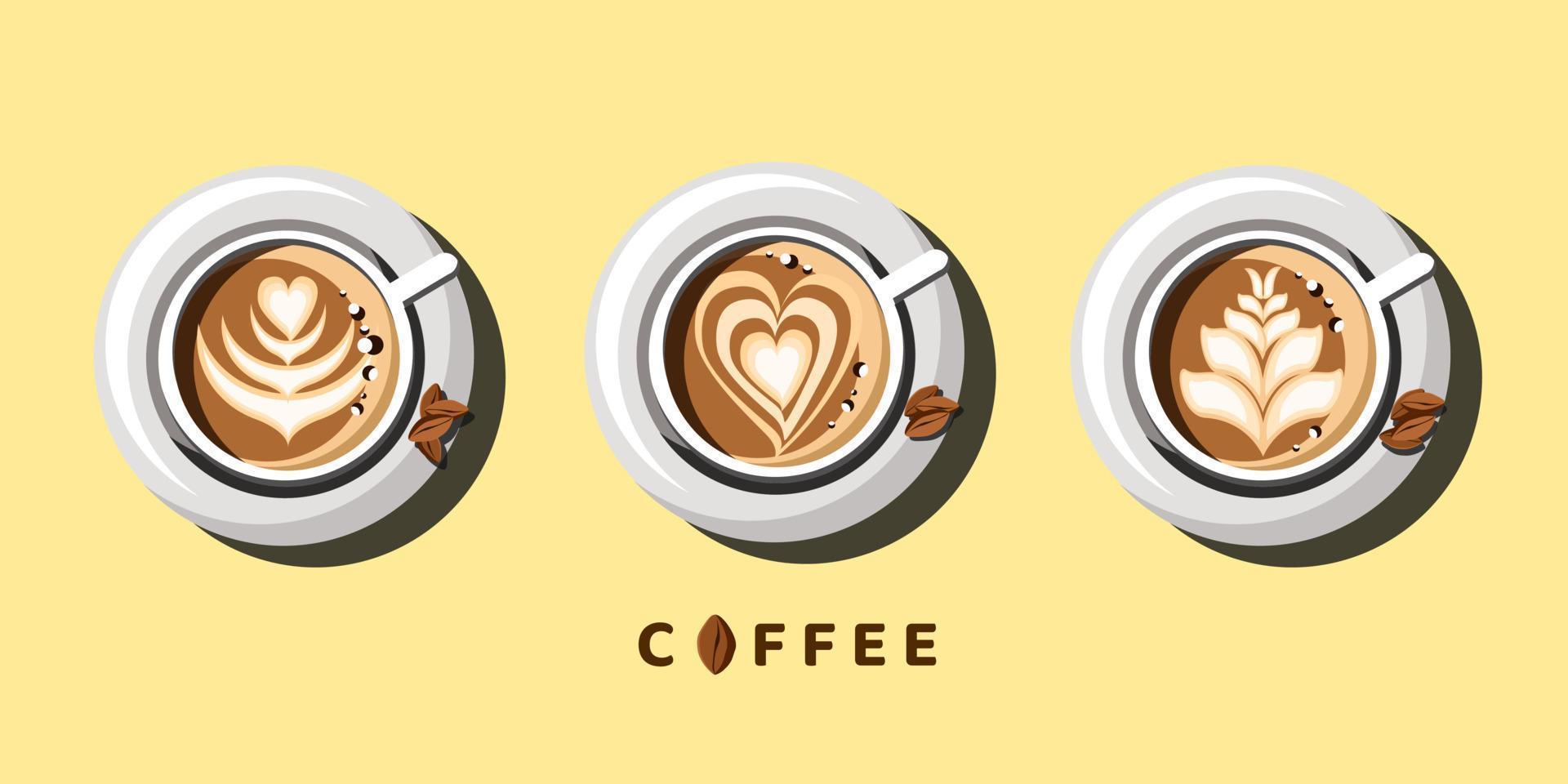 kaffee latte kunstvektorillustrationssammlung vektor