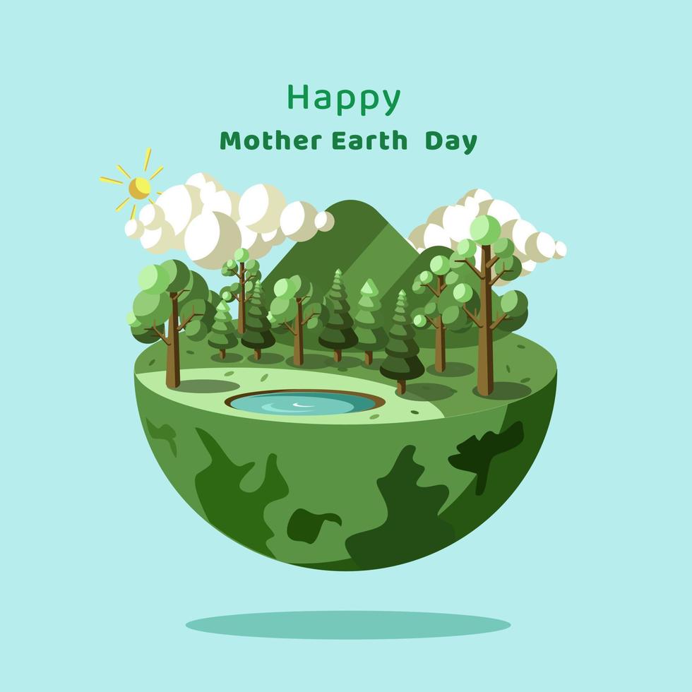 happy earth muttertag schöne grüne erde landschaft illustration vektor