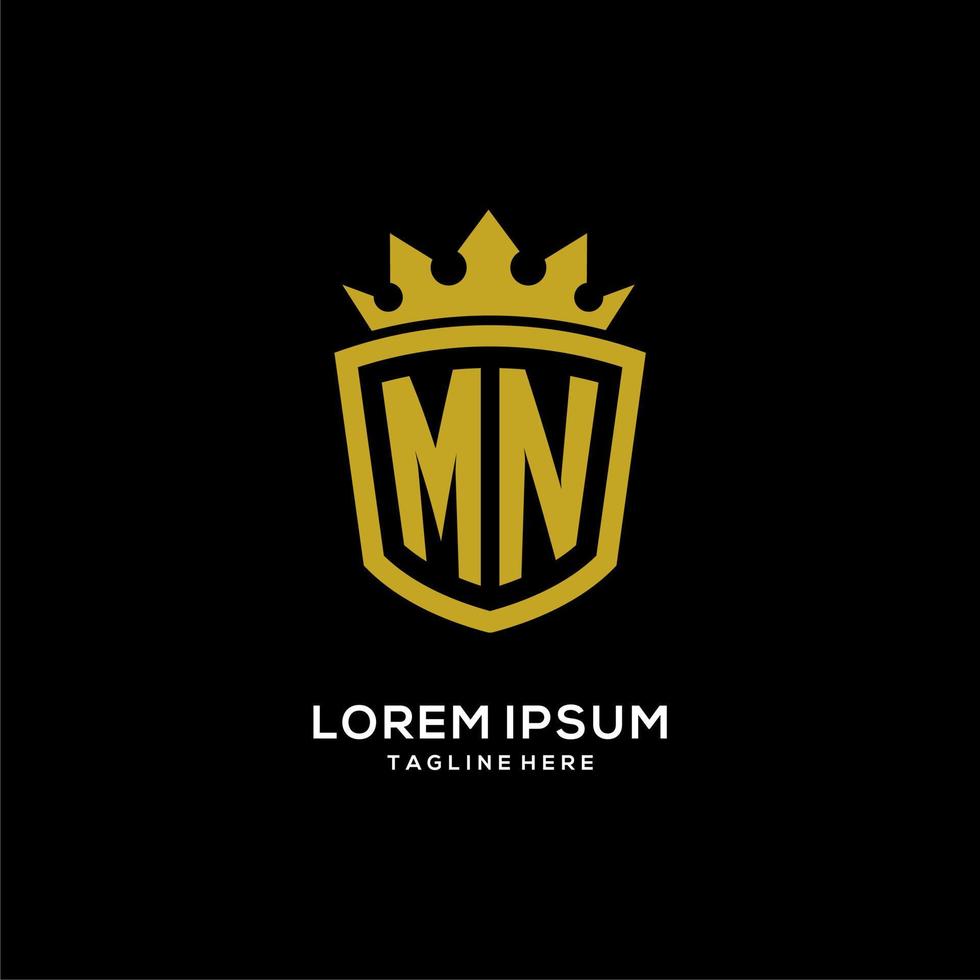 initial mn logotyp sköld krona stil, lyxig elegant monogram logotyp design vektor