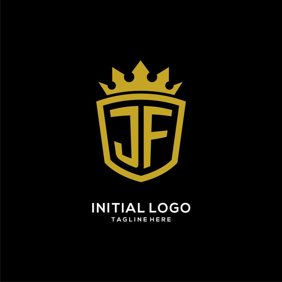 initial jf logotyp sköld krona stil, lyxig elegant monogram logotyp design vektor