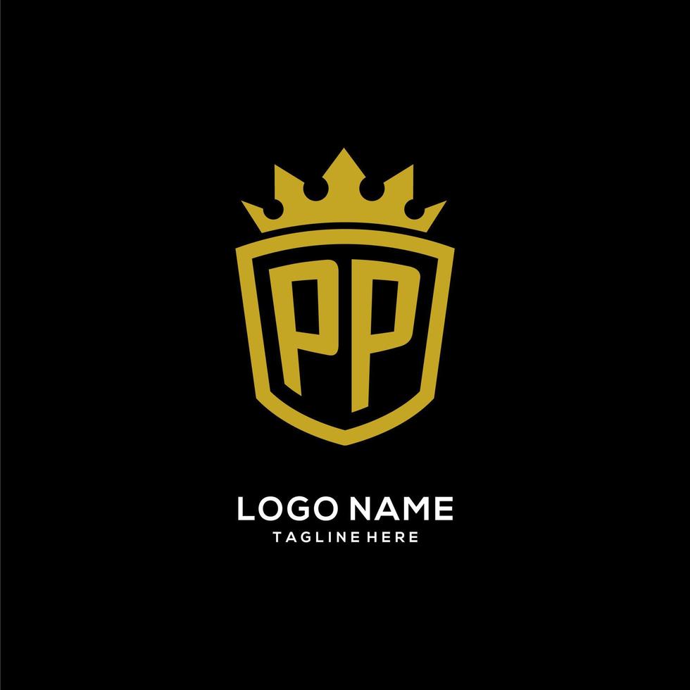 initial pp logotyp sköld krona stil, lyxig elegant monogram logotyp design vektor