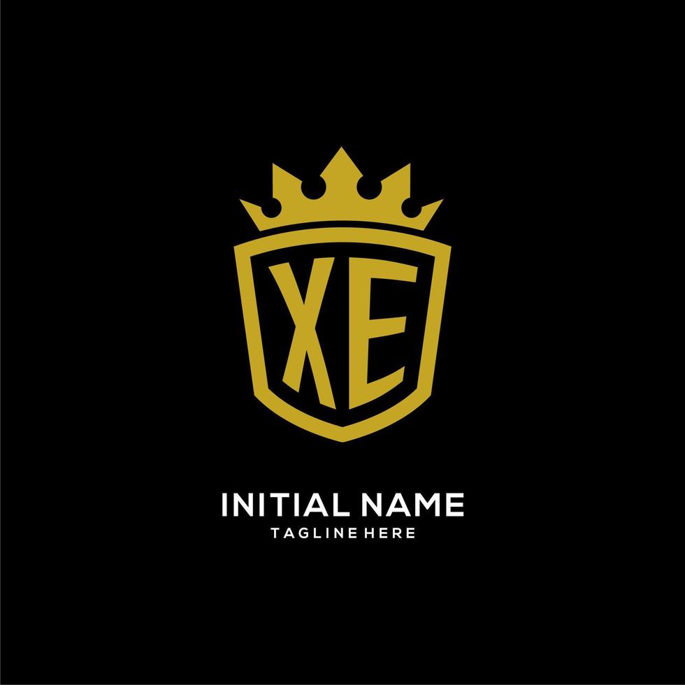 anfänglicher xe-logo-schild-kronenstil, luxuriöses elegantes monogramm-logo-design vektor