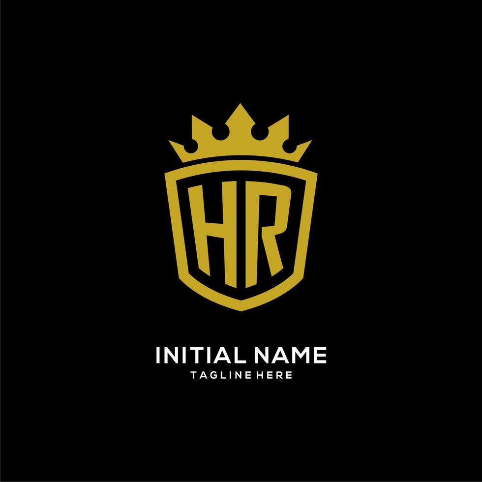 initial hr logotyp sköld krona stil, lyxig elegant monogram logotyp design vektor