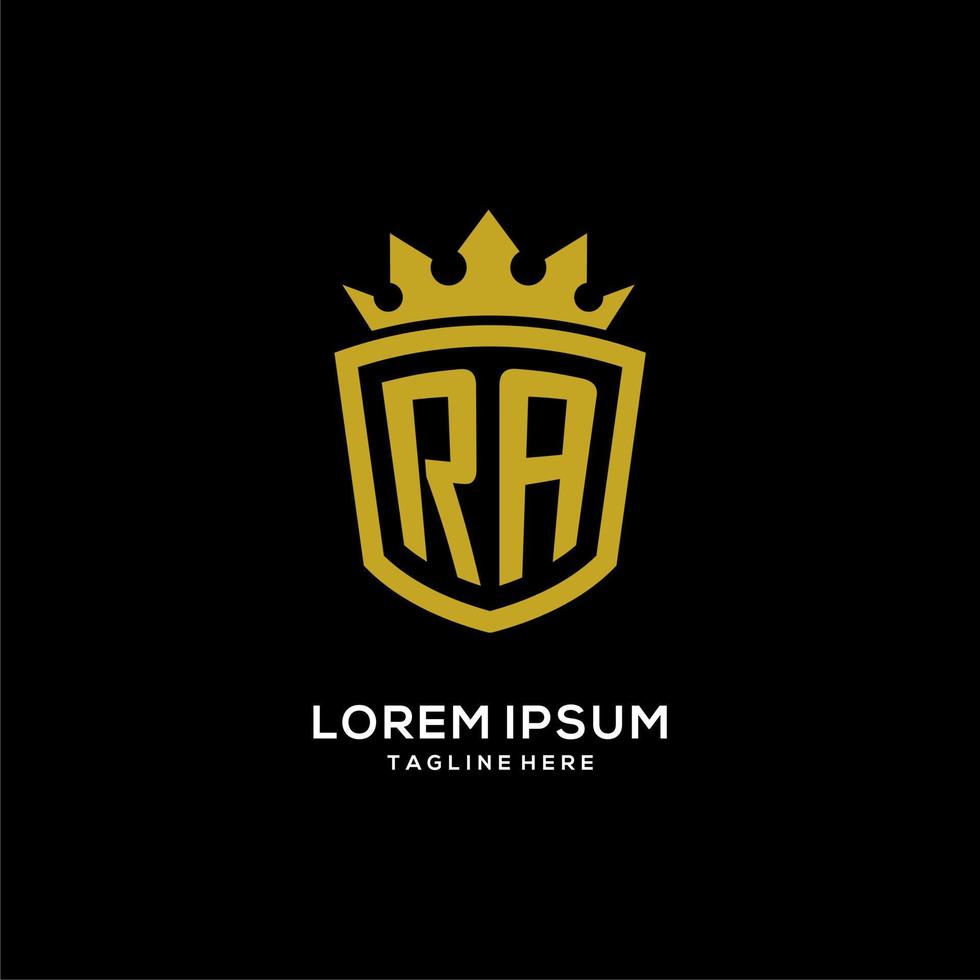 initial ra logotyp sköld krona stil, lyxig elegant monogram logotyp design vektor