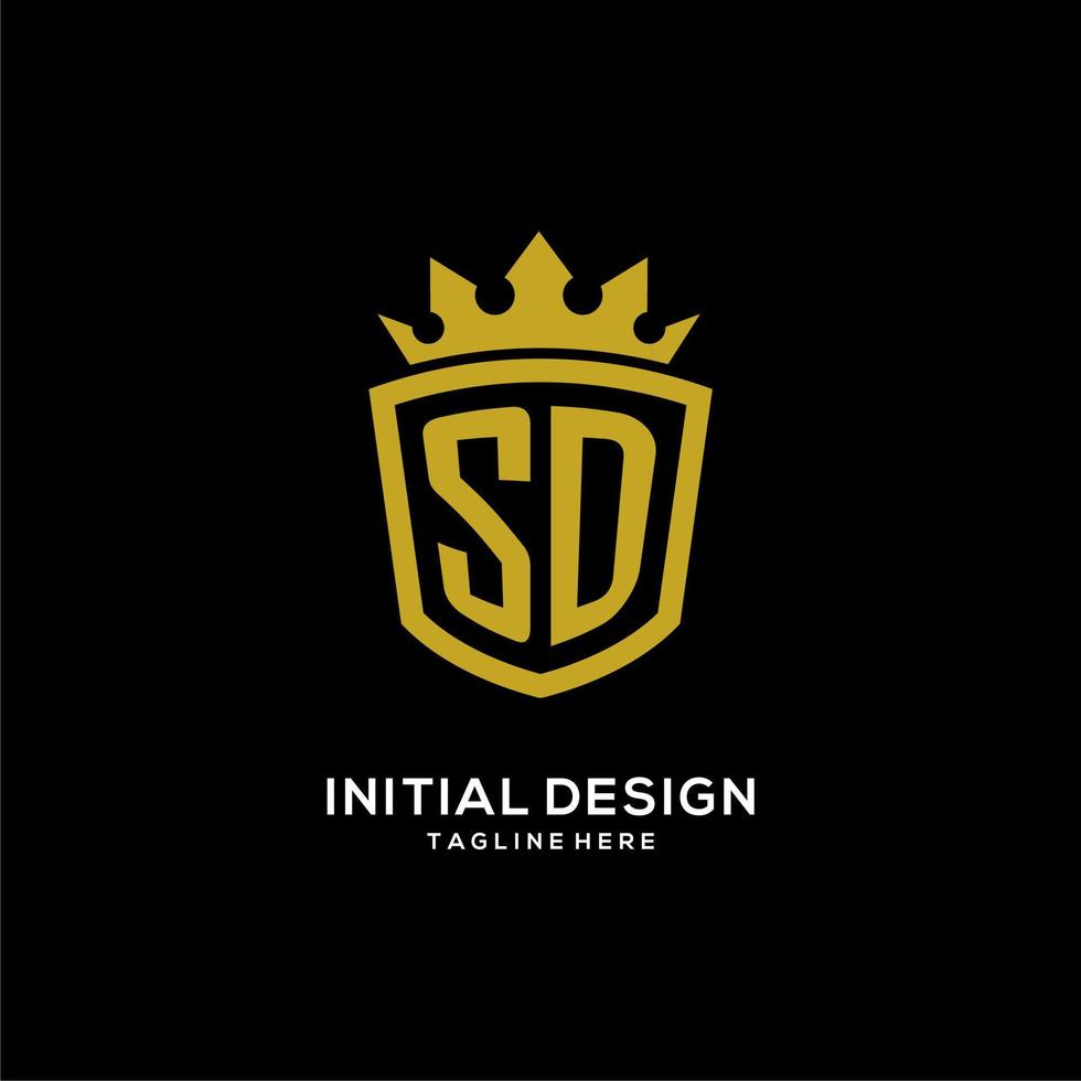 anfänglicher SD-Logo-Schild-Kronenstil, luxuriöses, elegantes Monogramm-Logo-Design vektor