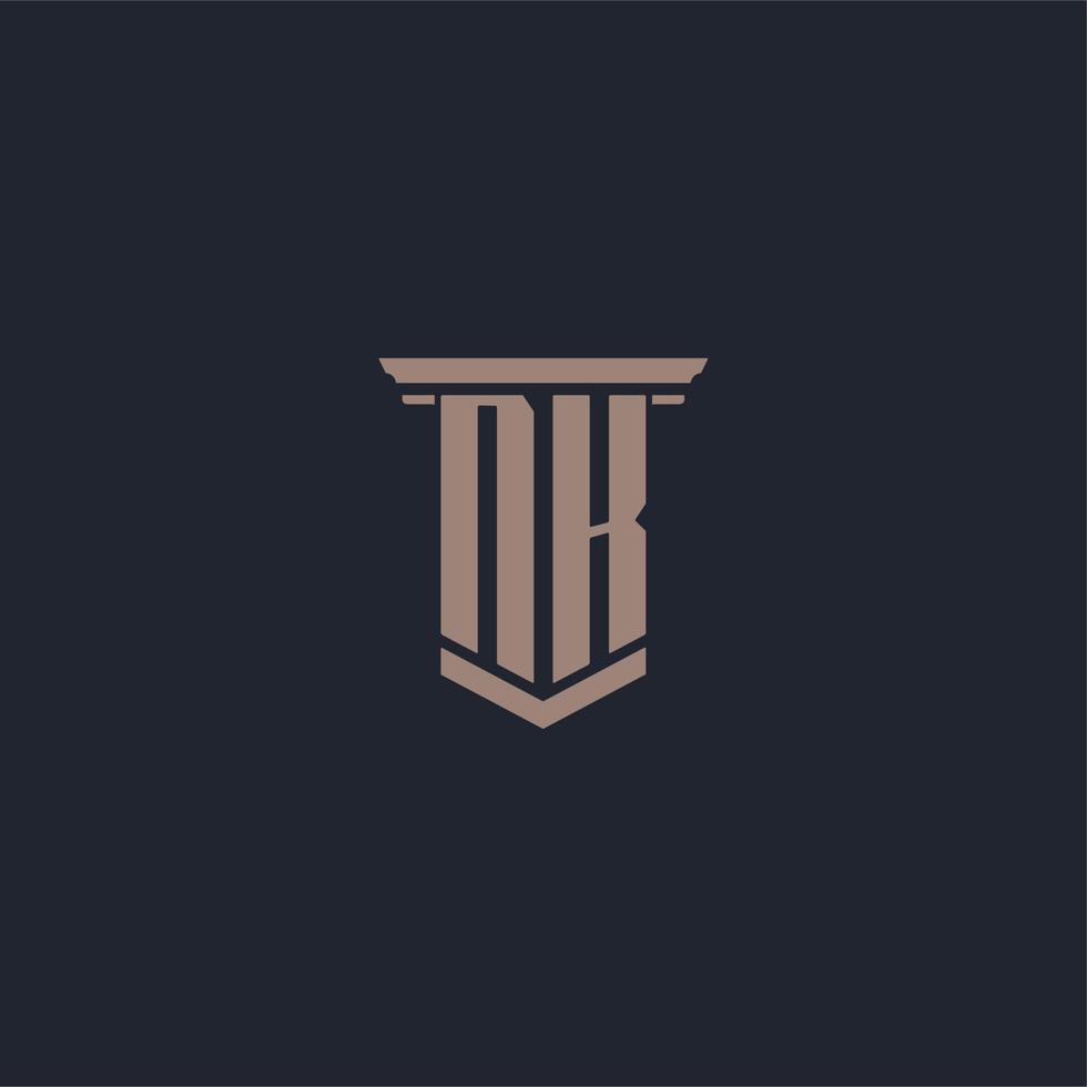 nk initial monogram logotyp med pelare stil design vektor