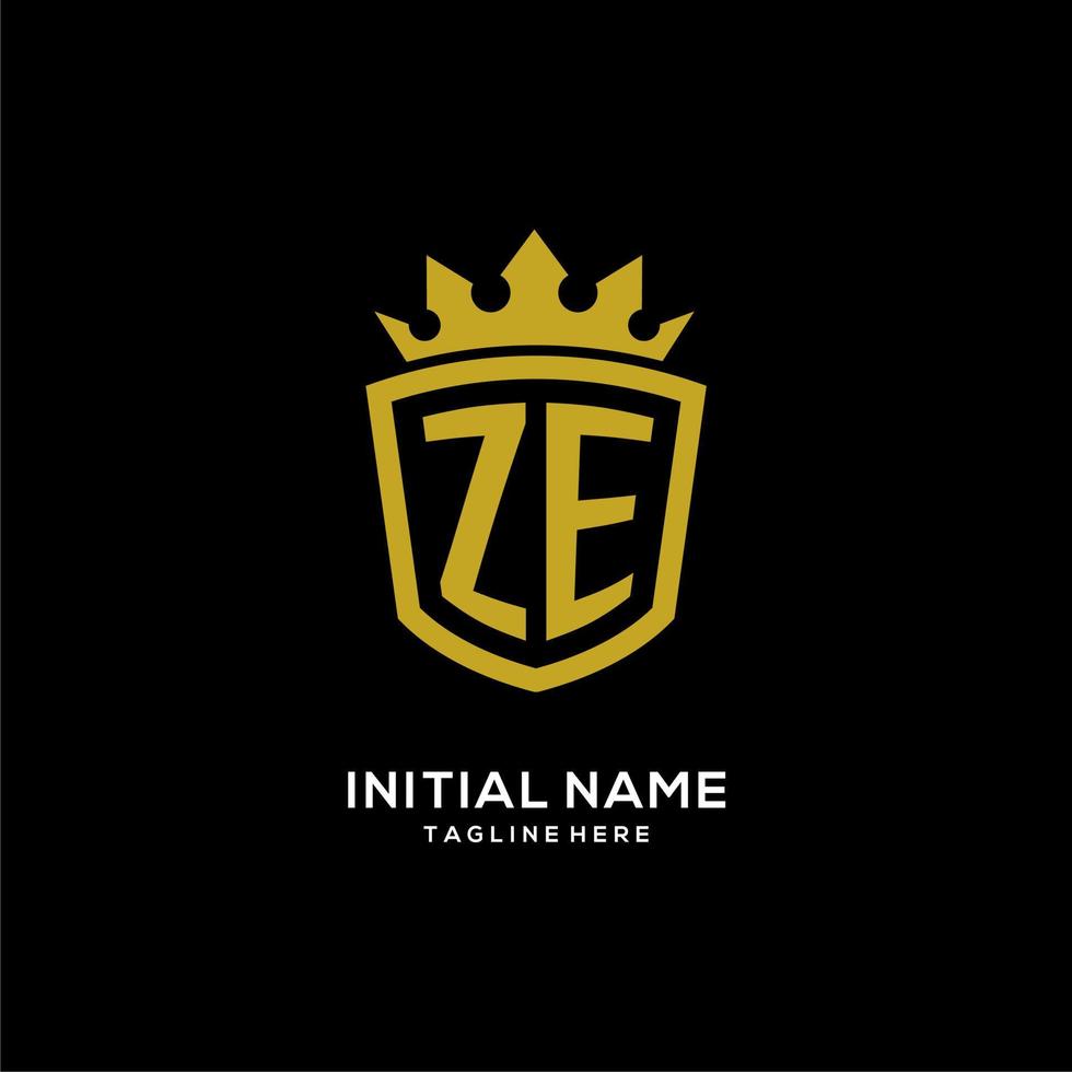anfänglicher ze-logo-schild-kronenstil, luxuriöses elegantes monogramm-logo-design vektor