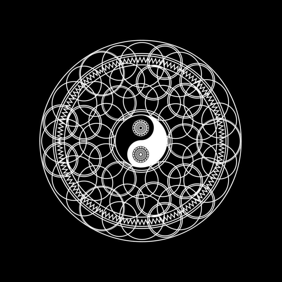 mandala yin yand tecken kontur vektor