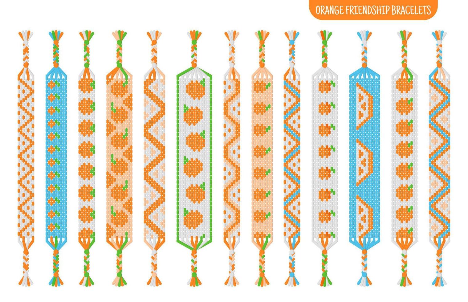 orange frukt handgjorda vänskapsarmband uppsättning av trådar eller pärlor. macrame normala mönster handledning. vektor