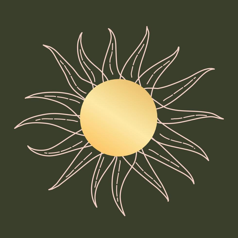 himmlische Sonne Boho Vintage-Stil in der Astrologie. Sonne mit Strahlen isoliert. esoterisches okkultes symbol für tarot. Vektor-Illustration. vektor