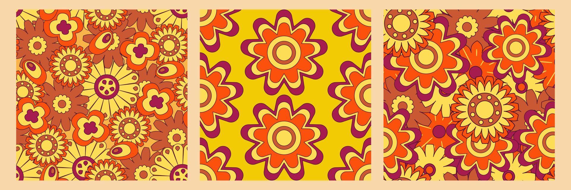 groovy y2k retro mönster med blomma och swirl 70-talsbakgrund. tusensköna blomma design. abstrakt trendiga färgglada tryck. vektor illustration grafik. vintagetryck. psykedeliska tapeter