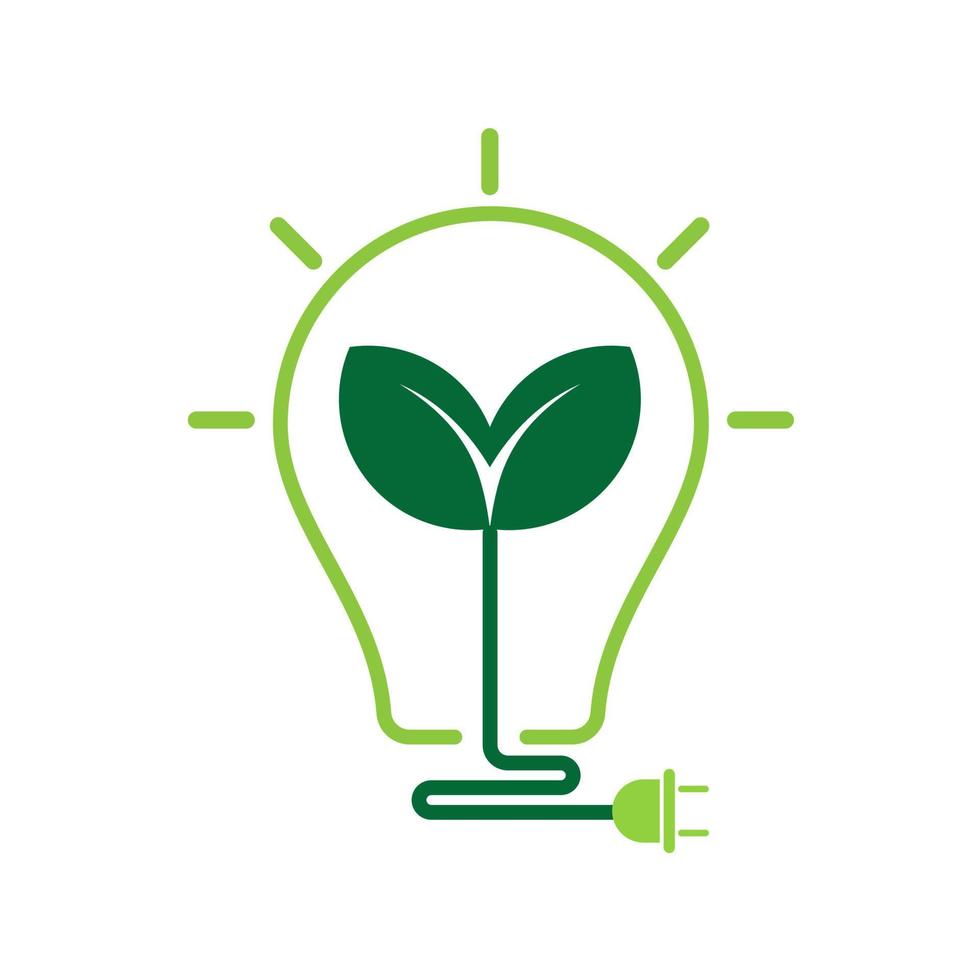 Ökologiebirnenlampe mit Blattlogo. Symbol für Energiesparlampe, Symbol. umweltfreundliches Konzept für Firmenlogo. Öko-Welt, grünes Blatt. Vektordesign vektor