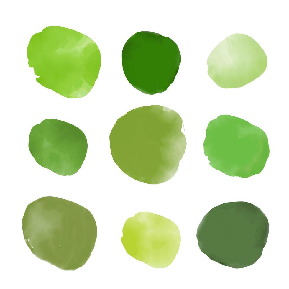 set aquarellkreise sammlung grüne farben. umweltfreundliches konzept mit grünem aquarellfarbenhintergrund für bio, vegan, ökologie, organische logos und abzeichen, etikett, tag. Vektordesign vektor