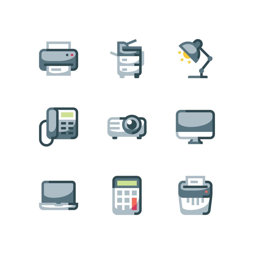 Büroelektronik-Icon-Set mit Computer- und Drucker-Vektor-Icons vektor