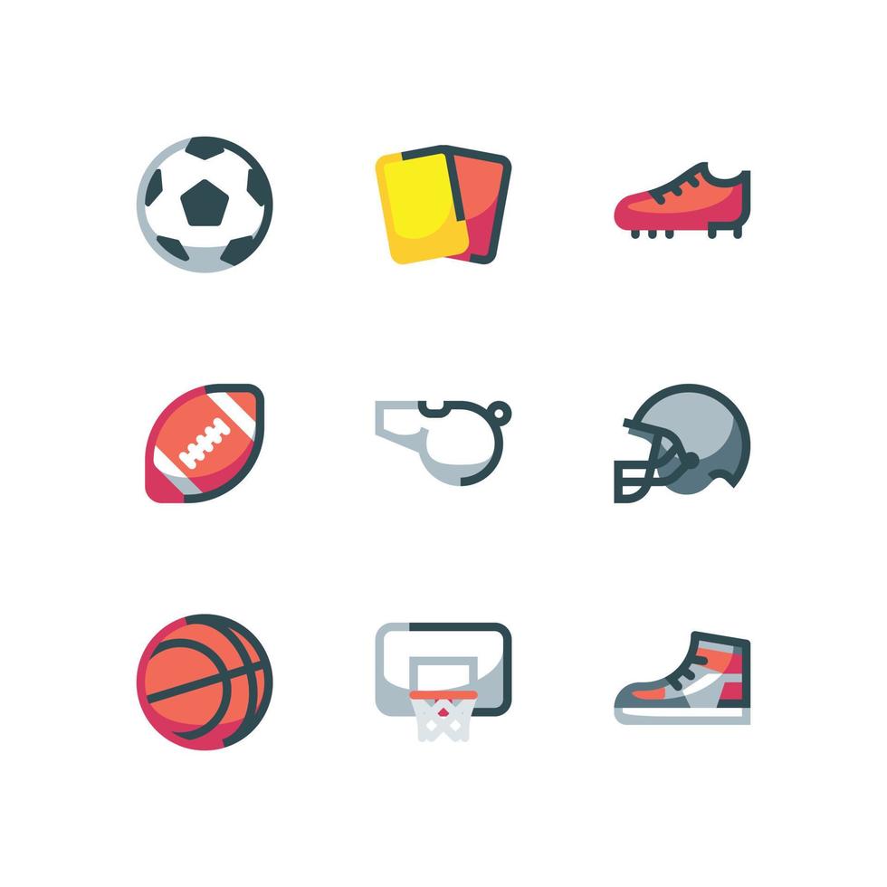 Fußball-Fußball- und Basketball-Icon-Set mit Ball- und Schuh-Vektor-Icons vektor