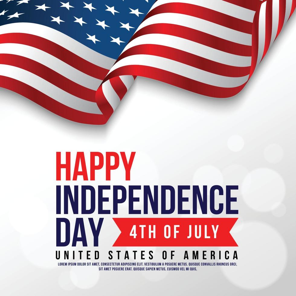 glad självständighetsdagen USA vit bakgrund med USA:s flagga. 4 juli USA självständighetsdagen firande vektorillustration vektor
