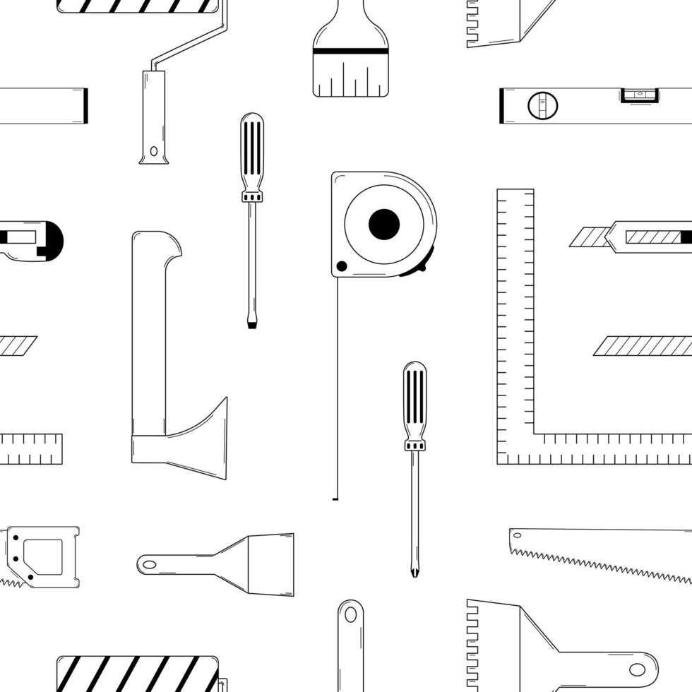 sömlösa mönster med en uppsättning verktyg för hemreparationer. doodle stil. skiss. vektor illustration