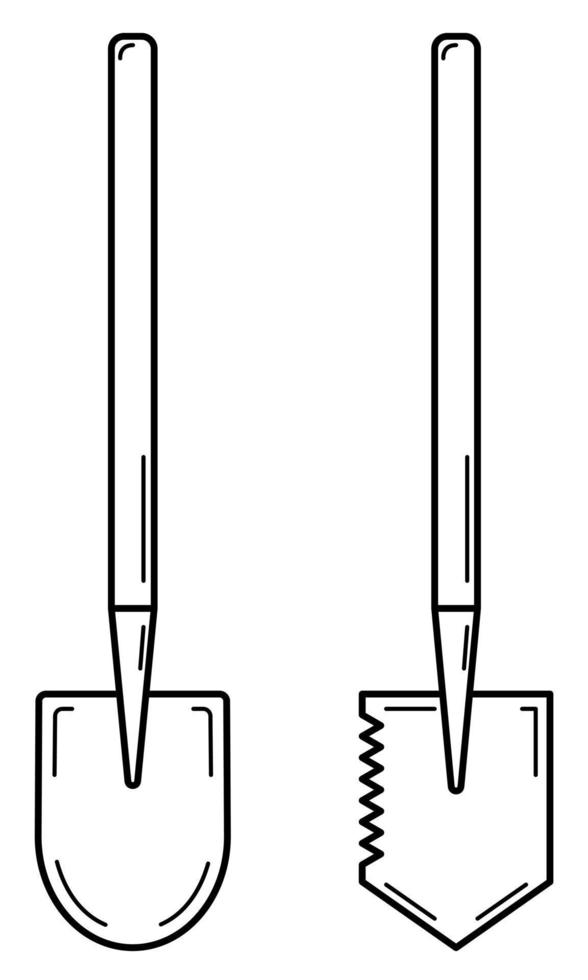 handritad uppsättning av två spadar. verktyg som används i trädgårdsarbete och vandring. doodle stil. skiss. vektor illustration