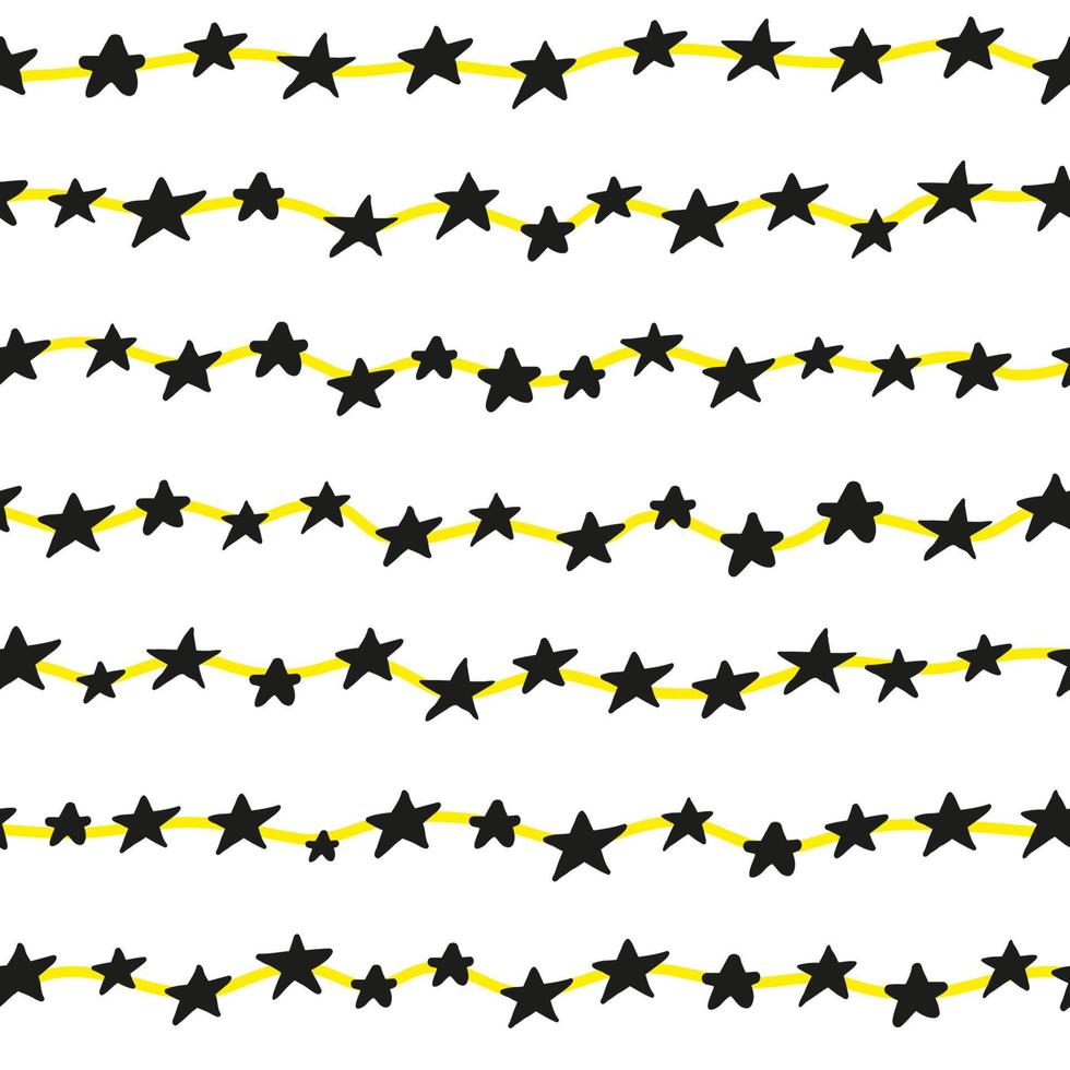 seamless mönster med doodle svarta stjärnor på gula linjer. vektor