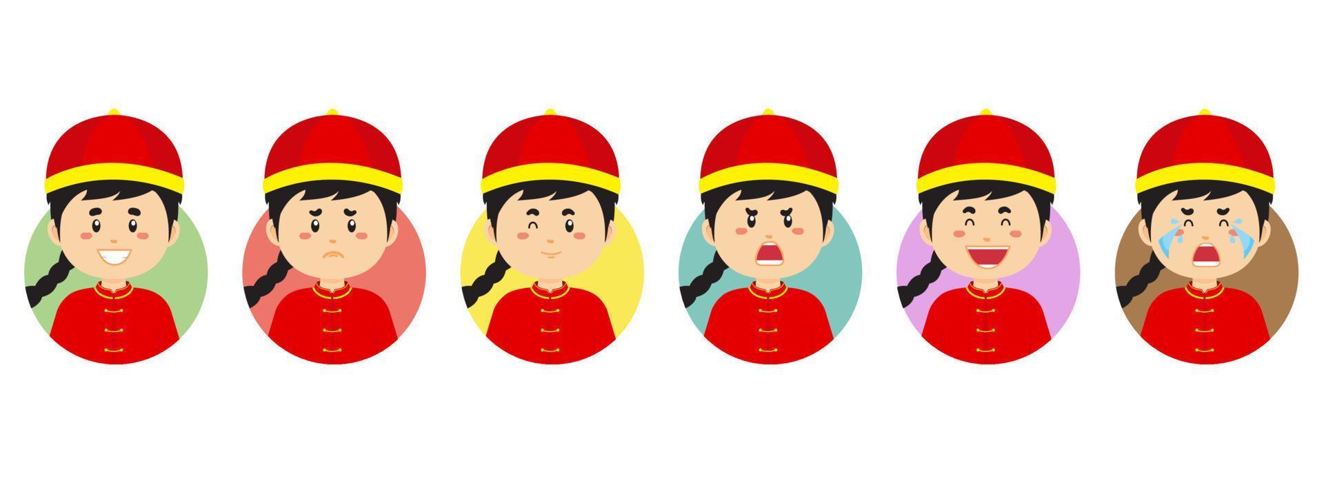 China-Avatar mit verschiedenen Ausdrucksformen vektor