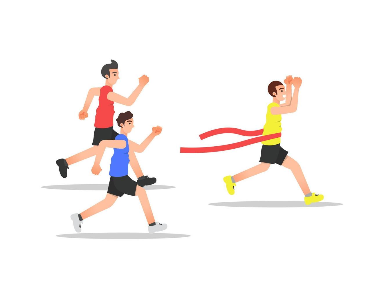 illustration av mäns löpartävling som når mållinjen vektor