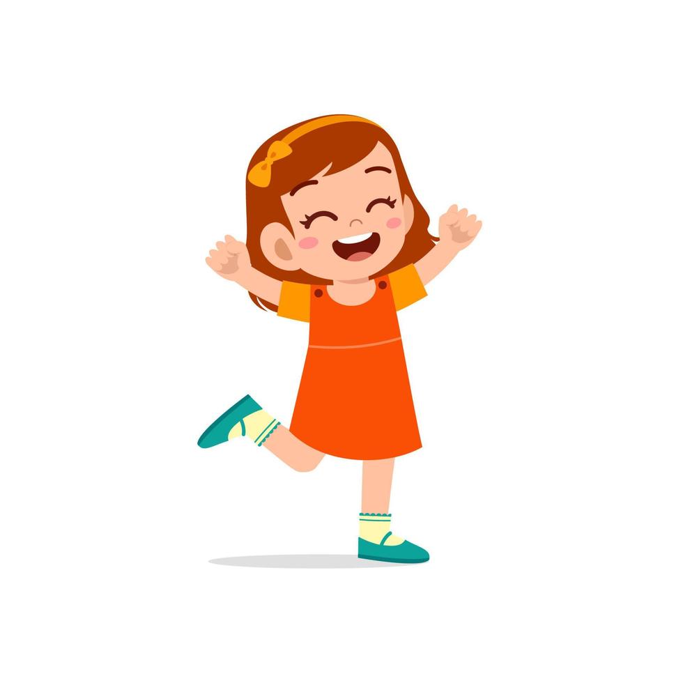 söt liten unge flicka stå glad firar pose uttryck vektor