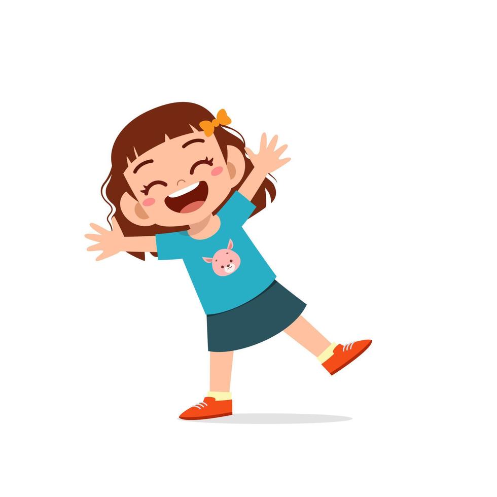 söt liten unge flicka visa glad och fira pose uttryck vektor