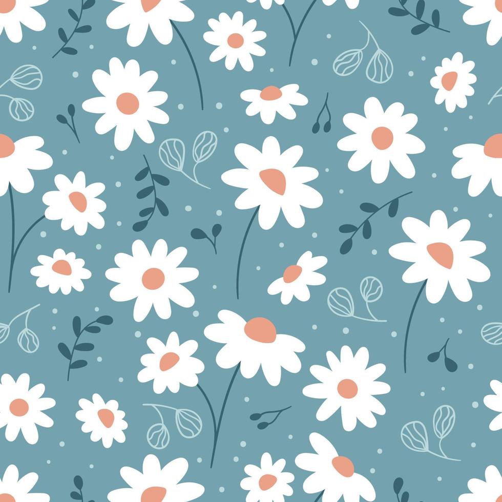 sömlösa blommönster med kamomill. handritade doodle växter. söta abstrakta tusensköna blommor. idealisk för modetyg, textil och trycktapeter. vektor