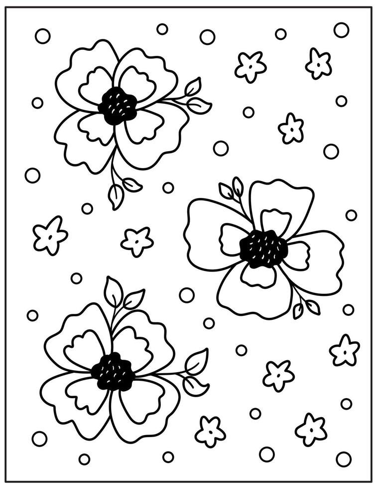 Malvorlagen für Kinder. hand gezeichnete gekritzelfrühlingsblumen. Schwarz-Weiß-Vektor-Illustration. vektor