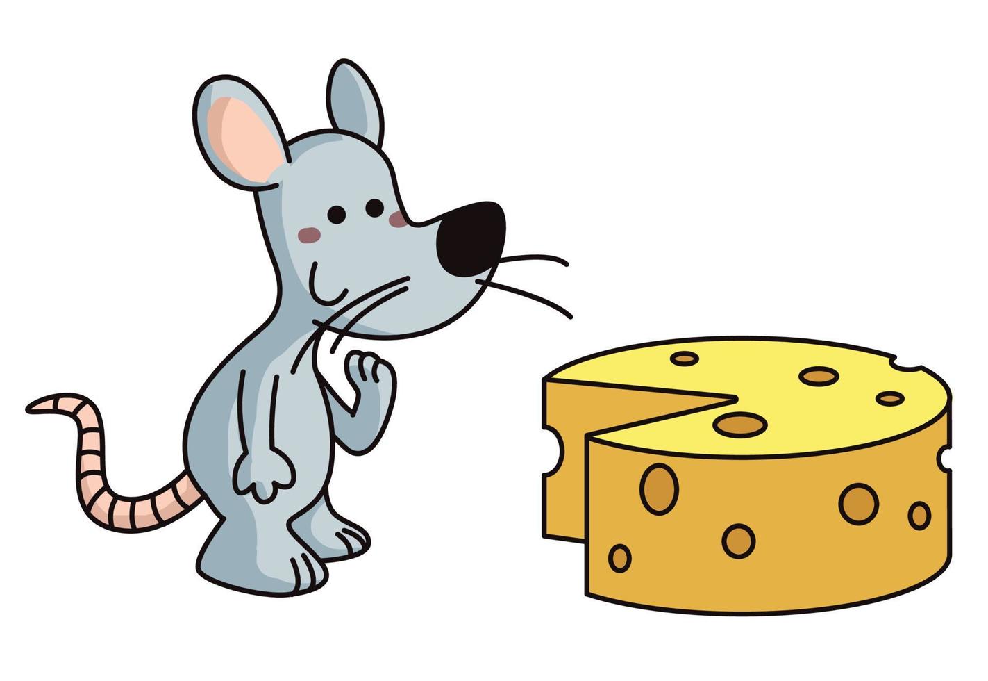 Maus, die einen Käse Käse betrachtet vektor