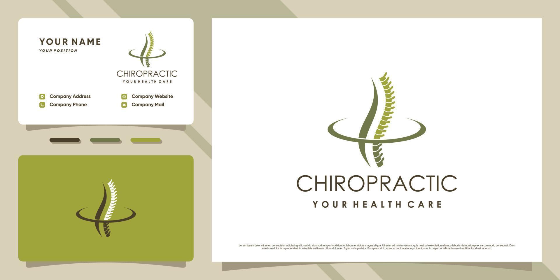 Chiropraktik-Logo-Design für Massagetherapie mit Premium-Vektor der Visitenkartenvorlage vektor