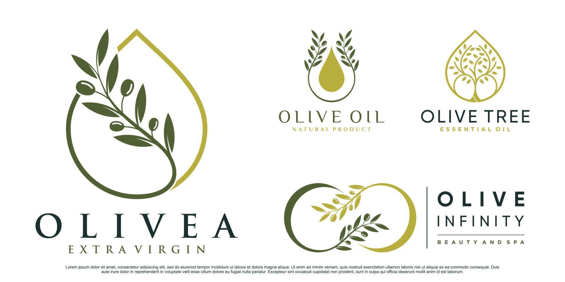 satz von olivenbaum und öl logo design vektorillustration mit kreativem element premium vektor