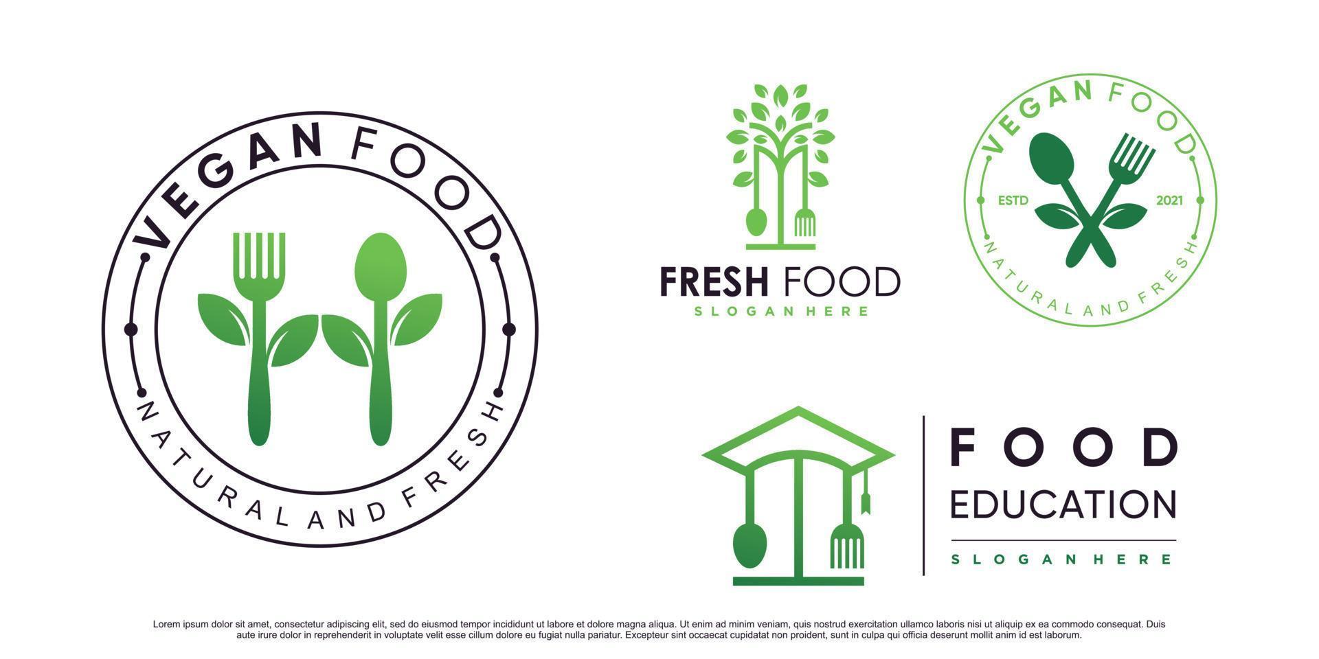 uppsättning vegan mat ikon logotypdesign för resto eller café med kreativa element premium vektor