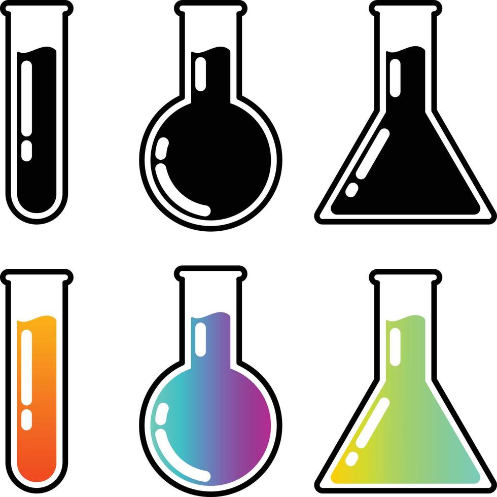 provrör, bägare eller kemiskt rör ikonuppsättning för designelement vektor