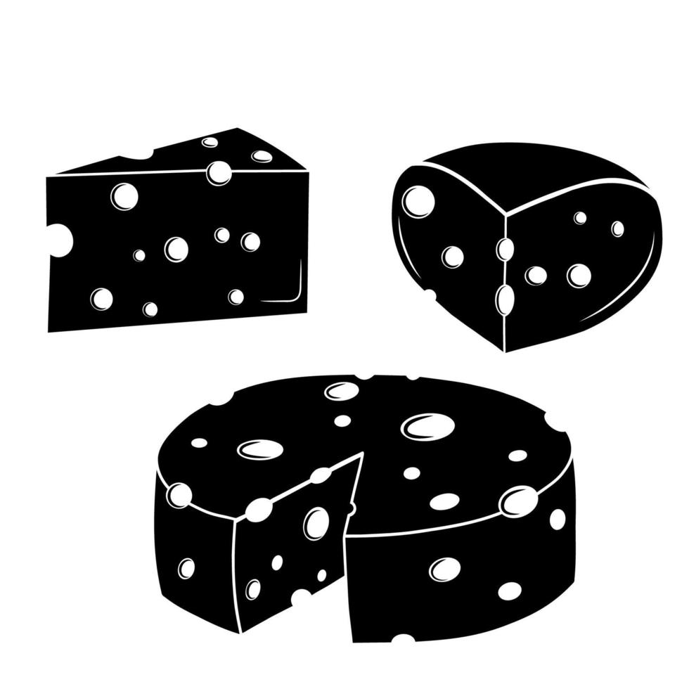 Stück Käse mit Löchern isoliert auf weißem Hintergrund. Vektor-Glyphen-Illustration. vektor