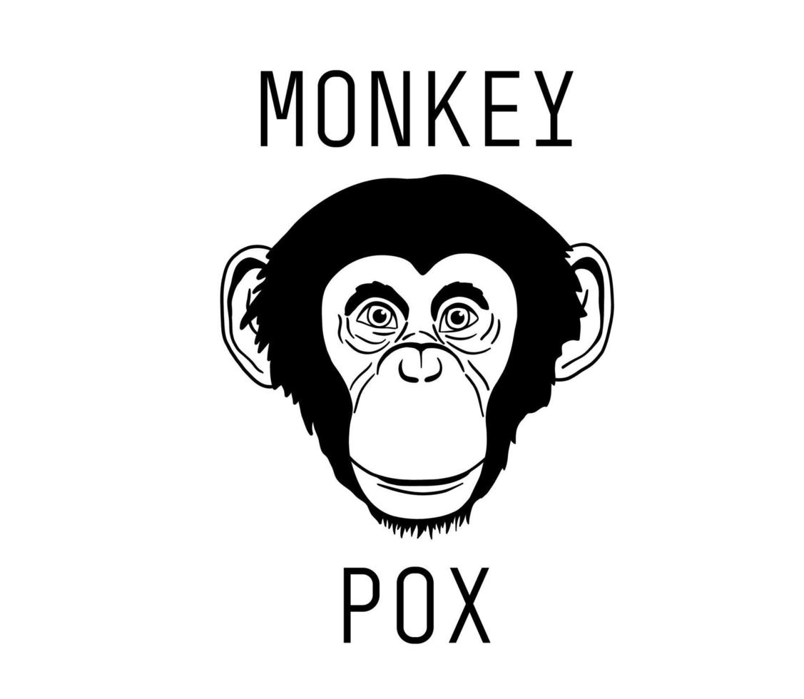 Affenpocken-Konzept. Viruserkrankung der Affenpocken. Affensilhouette mit Text. einfarbige Vektorillustration lokalisiert auf Weiß vektor