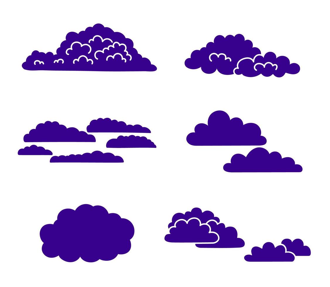 Sammlung von Wolkenformen. Reihe von Cloud-Symbolen in verschiedenen Formen. Vektor gefüllte Illustration isoliert auf weiß
