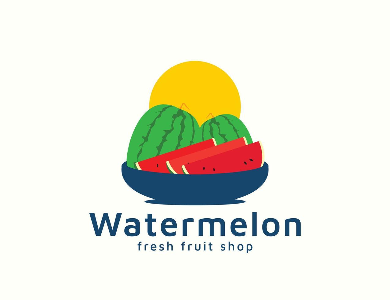 frische Wassermelone mit Sonnenlogo-Design vektor