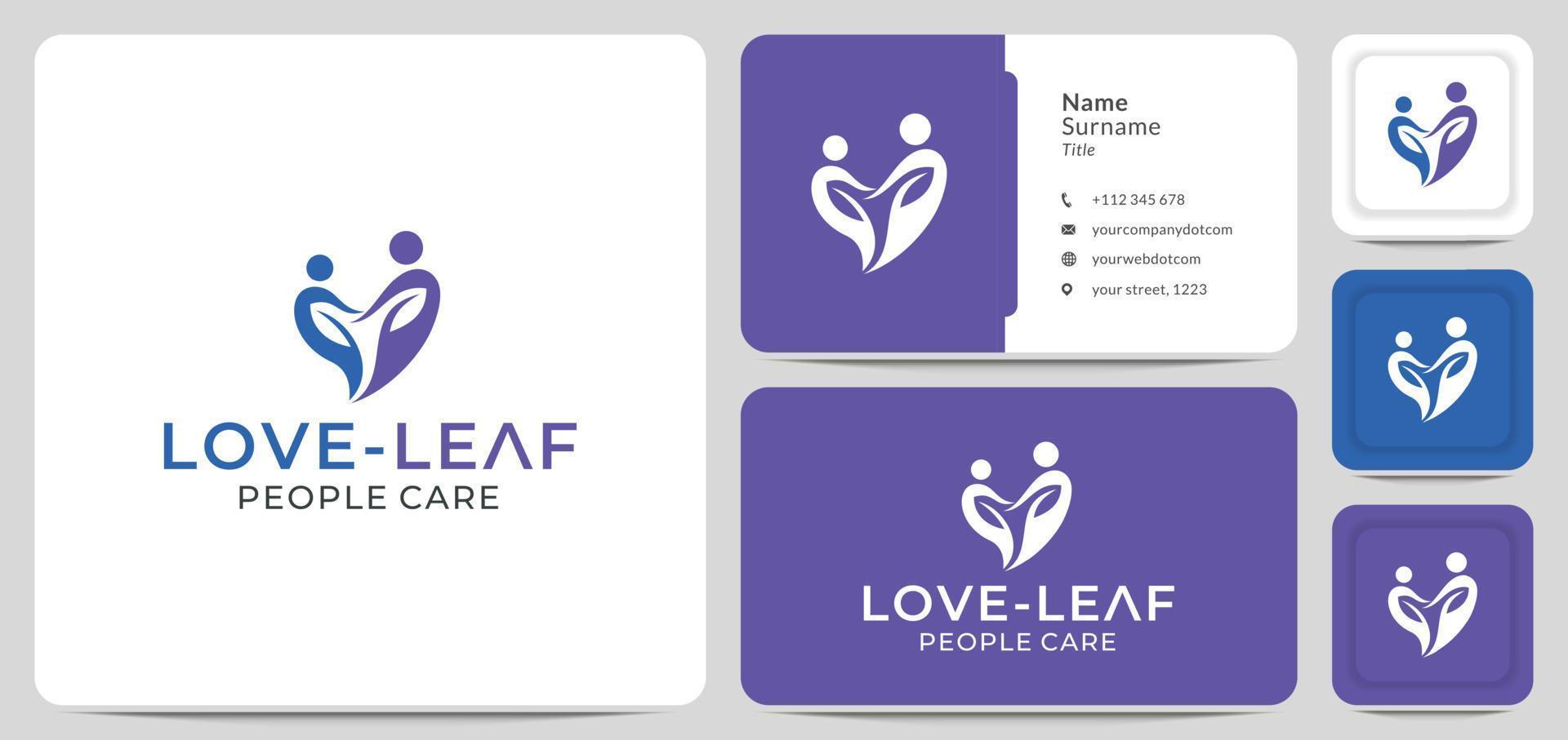 Logo-Design Pflege Liebe, Menschen lieben, Liebesblatt, Symbol-Logo-Vektor. für medizinisches Krankenhaus, Klinik online vektor