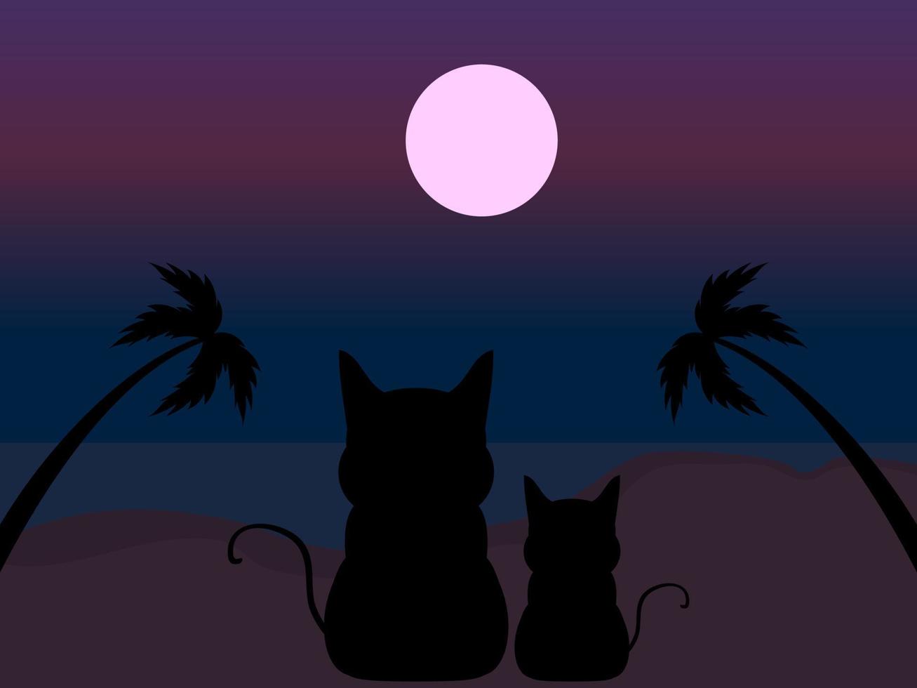 Happy Vatertag Silhouette Vater Katze und Kätzchen am Strand vektor