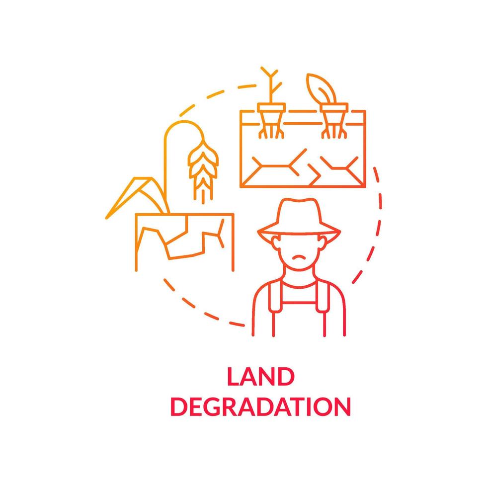 Symbol für das Konzept der Landdegradation mit rotem Farbverlauf. Desertifikation. Herausforderungen bei der Erreichung der abstrakten Idee der Ernährungssicherheit, dünne Linie Illustration. isolierte Umrisszeichnung. vektor