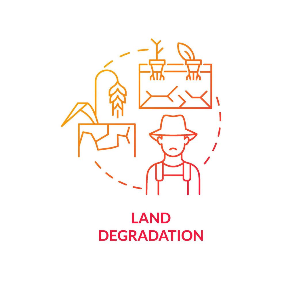 markförstöring röd gradient koncept ikon. ökenspridning. utmaningar för att uppnå livsmedelssäkerhet abstrakt idé tunn linje illustration. isolerade konturritning. vektor