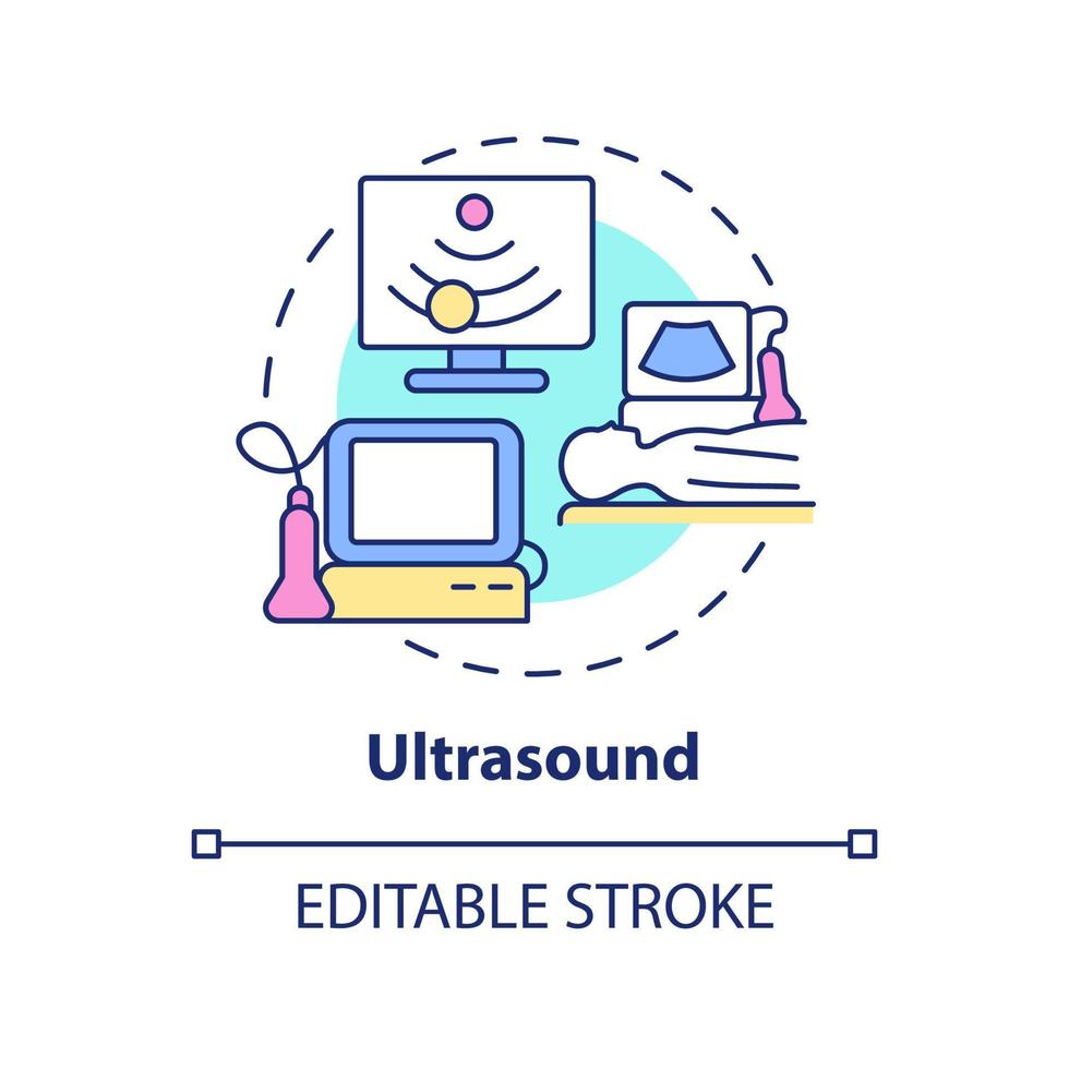 ultraljud koncept ikon. kroppsforskningsteknik. diagnostisk bildbehandling abstrakt idé tunn linje illustration. isolerade konturritning. redigerbar linje. vektor