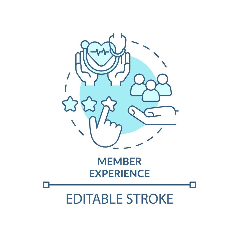 Symbol für das türkisfarbene Konzept der Mitgliedserfahrung. Kundendienst. makrotrends im gesundheitswesen abstrakte idee dünne linie illustration. isolierte Umrisszeichnung. editierbarer Strich. vektor