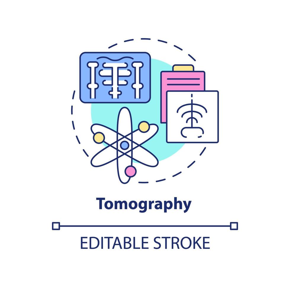 tomografi koncept ikon. teknik för patientvård. diagnostisk bildbehandling abstrakt idé tunn linje illustration. isolerade konturritning. redigerbar linje. vektor