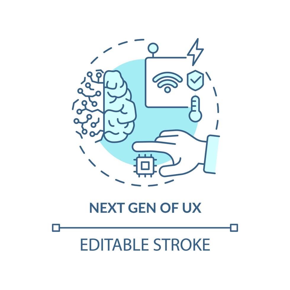 nästa gen av ux turkos konceptikon. omgivande användarupplevelse. tech makro trender abstrakt idé tunn linje illustration. isolerade konturritning. redigerbar linje. vektor
