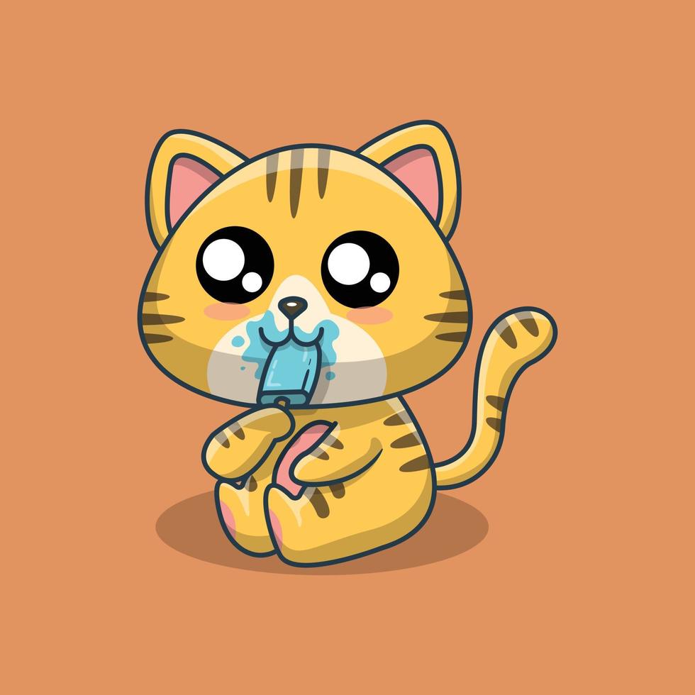 Illustration eines süßen Kätzchens, das Eiscreme isst vektor