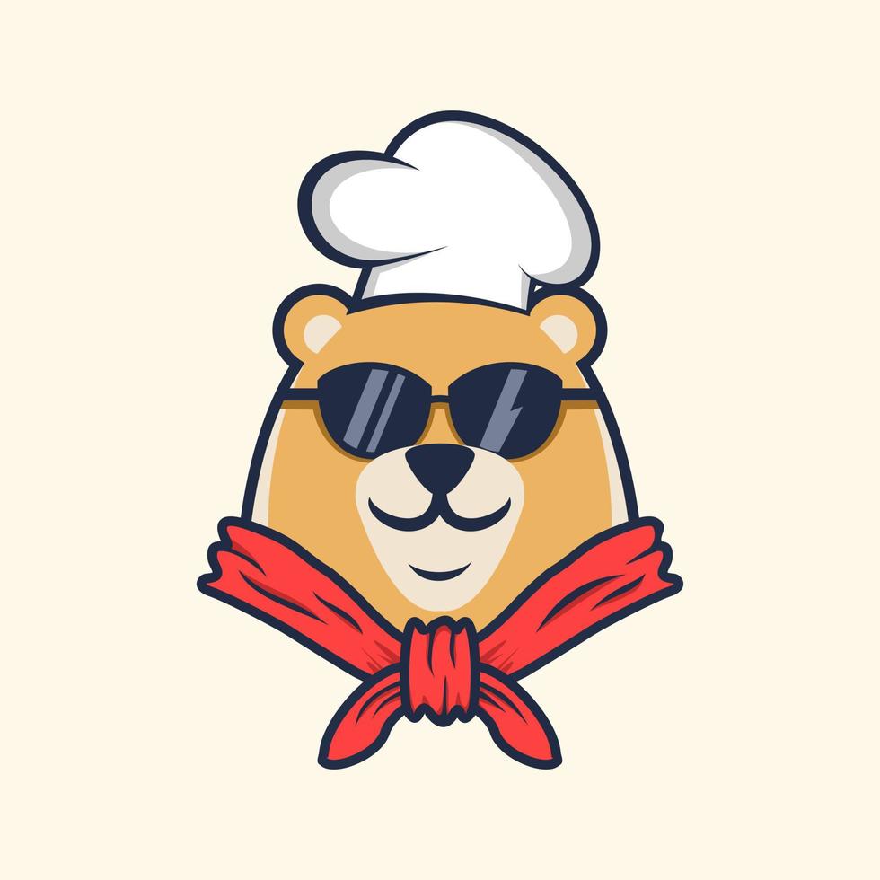 kock tecknad björn med glasögon logotyp design vektorillustration vektor