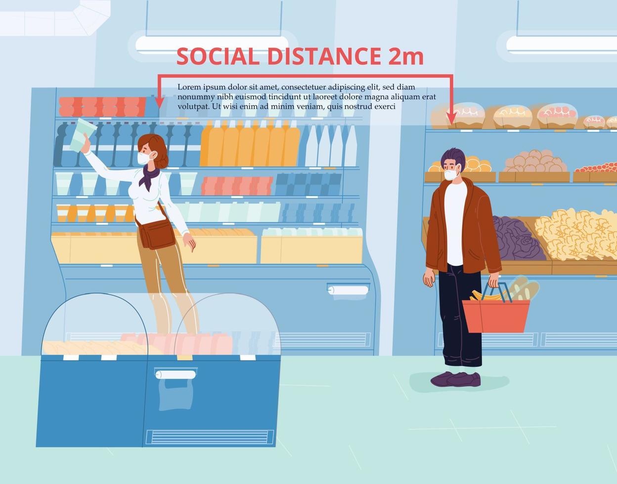 Menschen, die sich beim Einkaufen im Geschäft sozial distanzieren vektor